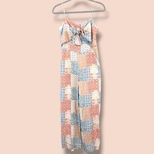 Twik Pastel Patchwork Paisley Floral 100% Viscose Sleeveless Tie-Front Jumpsuit